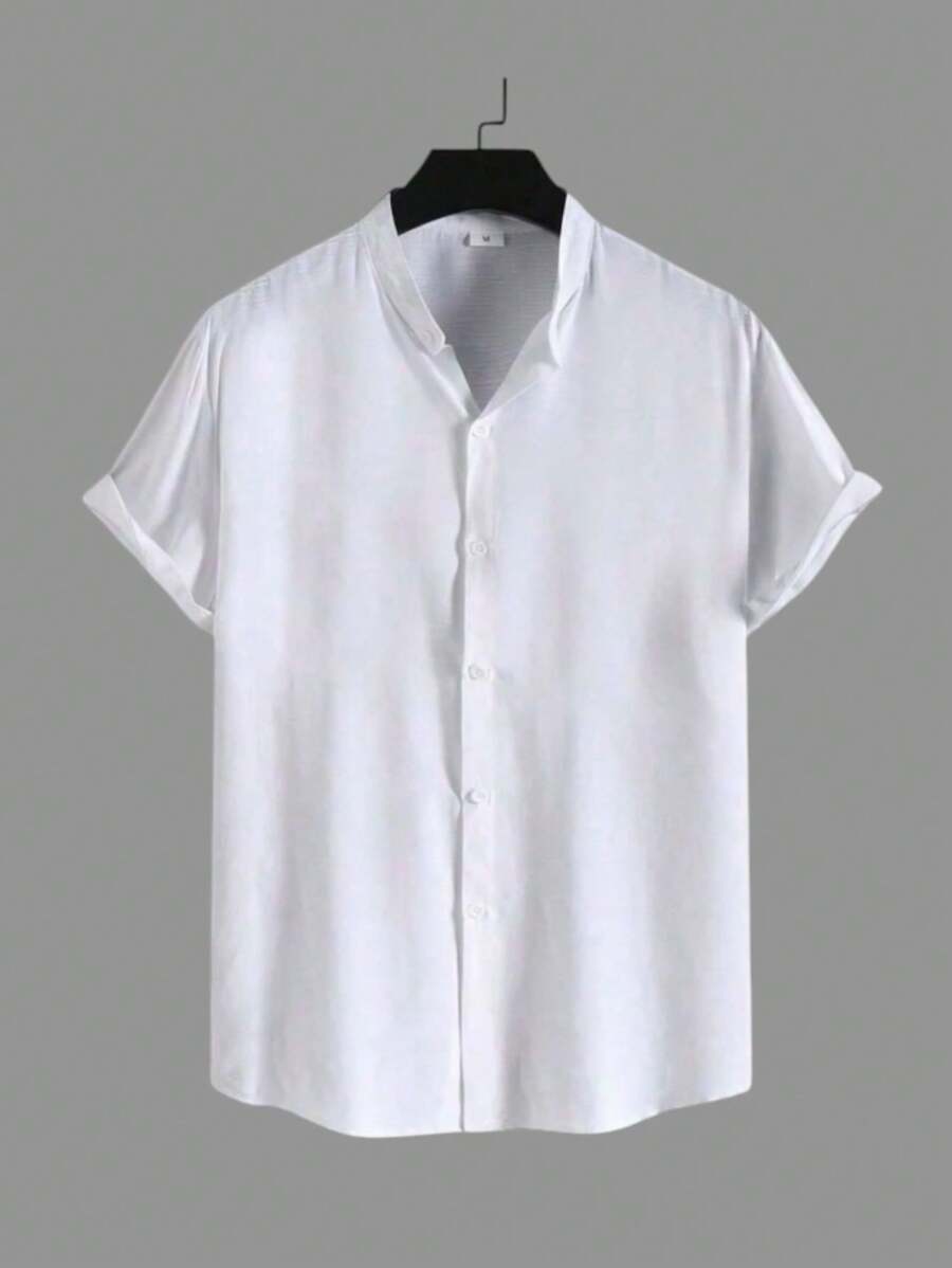 Men's Short Sleeve Viscose Dress Shirt Padre Collar - 白色 - 查看 1