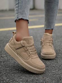 女式简约卡其色蝴蝶结前休闲舒适帆布一脚蹬运动鞋，轻便户外休闲流行透气步行鞋 - 卡其色 - 查看 9