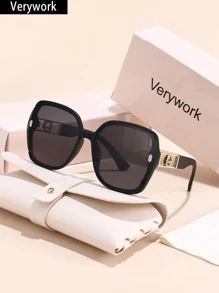 Verywork 1 件复古优雅的 Ins 风格新款永不过时的品牌设计女士时尚眼镜配有存储和擦拭布，适合户外活动露营街头快照装饰礼物的理想选择优雅的夏季海滩度假、户外、旅行装扮太阳镜寺庙装饰优雅风格超大方形框架 - 彩色 - 查看 15