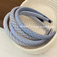 1pc Blue Plaid/Twill Fabric Headband For Women