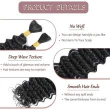 Deep Wave Bulk Human Hair For Braiding Brazilian Virgin Human Hair Extensions Two Bundles Micro Braiding Human Hair 100g No Weft(18inch, Natural Black) - S1 - View 4