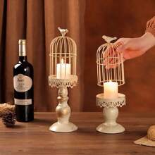 Metal Birdcage Candle Holder Decorative Bird Cages For Weddings Vintage Candlestick Holders Wedding Candle Centerpieces For Tables Iron Candleholder Set Home Decor - Light Grey - View 5