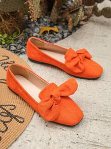 Mocasines casuales anaranjados con puntera redonda, tallas grandes para mujer, de slip-on, cómodos, con decoración de lazo, transpirables con suela blanda antideslizante, nuevo para primavera/otoño - Naranja - Ver 8