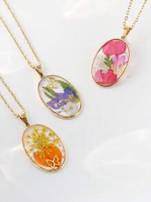 Vintage Dried Flower Sweater Chain, Resin Jewelry, Eternal Flower Light Luxury Pendant, Real Flower Dried Flower Necklace