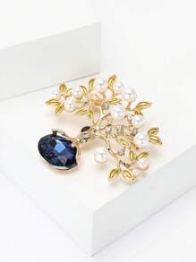 Fashionable Rhinestone Faux Pearl Fortune Tree Brooch For Women Plant Brooch Dress Suit Pin Accessories Party Banquet Gift
