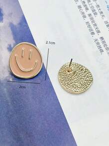 1 对女士可爱珐琅笑脸设计耳钉，优雅