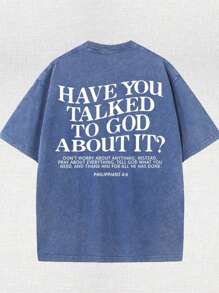 Have You Ever Talked To God About This Problem? God, Religious Belief, Christianity, 230G Cotton High-Quality Double-Sided Printed T-Shirt, Round Neck And Short Sleeves, Outdoor Sports, Street Leisure, Handsome Fashion. - 寶藍色 - 查看 2