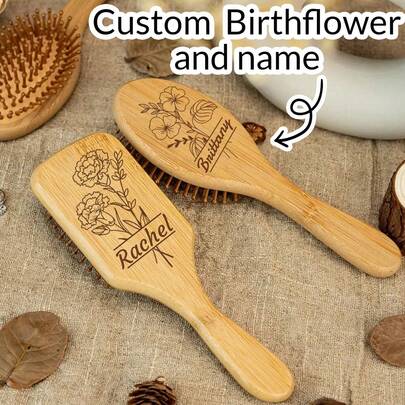 1 Stück personalisierter Kamm, individualisierter mini ovaler Luftpolster Bambuskamm, individualisierbar mit Geburtstagsblume und Name, Paddelbürste aus lasergravierten natürlichen Bambuskamm, geeignet für Frauen, Männer und Kinder, tragbarer Entwirrkamm zum Massieren der Kopfhaut, für dünnes/lockiges/trockenes Haar, Muttertags-Geschenk, Oster-Geschenk, Freundin-Geschenk, Oma-Geschenk, Brautjungfer-Geschenk, Mutter-Familien-Geschenk, Kinderhaarschmuck, Weihnachts-Schönheitszubehör