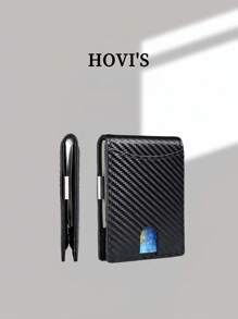 HOVI'S Portafoglio corto in fibra di carbonio, portacarte aziendale minimalista, con protezione RFID antifurto, fermasoldi a due pieghe