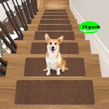8/15pcs Non-Slip Stair Treads For Wooden Steps Multi-Sized Solid Color Rectangular Polyester Fiber Anti-Slip Stair Mat, Self-Adhesive 45*19cm And 22*70cm Peel & Stick Indoor Carpet Runner, Durable Stair Mats For Elders, Pets, And Families, Reduces Burden On Feet, Stairs With Youngsters And Pets, - Multicolor - View 19