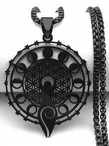 Wicca Triple Moon Phase Hekate Goddess Necklace For Women Men Stainless Steel Greek Wheel Of Hecate Chain
