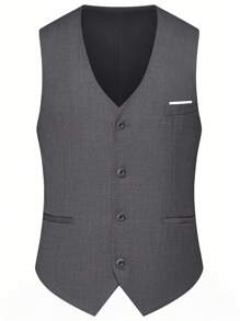 SuitGent 大码男士三件套西装，适合婚礼穿着，包括酒红色外套、西裤和马甲，修身剪裁，尽显奢华正式，是新郎秋季婚礼派对的理想之选。 - 深灰色 - 查看 5