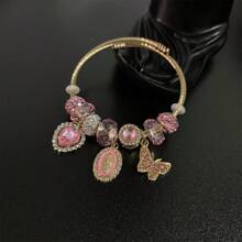 1pc Full Crystal Heart, Virgin Mary, Butterfly Charm Titanium Steel Bracelet, Gold Color Bangle Wrist Accessories For Women - Multicolor - View 2