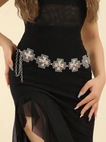 波西米亚复古金属链绿松石雕花腰带，土耳其蓝色亚克力腰链，可爱布艺腰链，适合所有季节