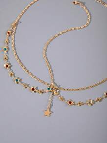 imoli 1pc Minimalist & Elegant Alloy Star Tassel Rhinestone Inlaid Head Chain, Suitable For Events, Parties, Gifts (Handcrafted Chain Length Customized, Star Quantity Varies) - 29054-g - View 5