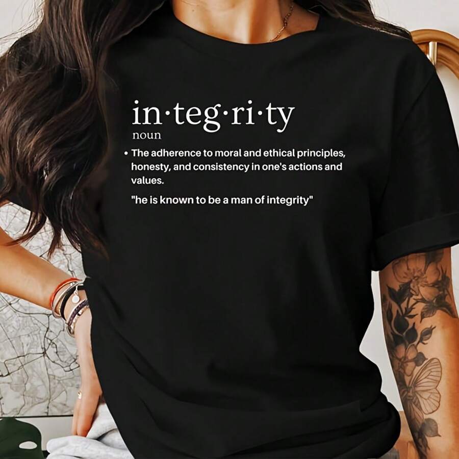 Definition Integrity Quote Tee Shirt, Motivational Definition Shirt, Positive Word T-Shirt, Inspirational Definition Top - 黑色 - 查看 1