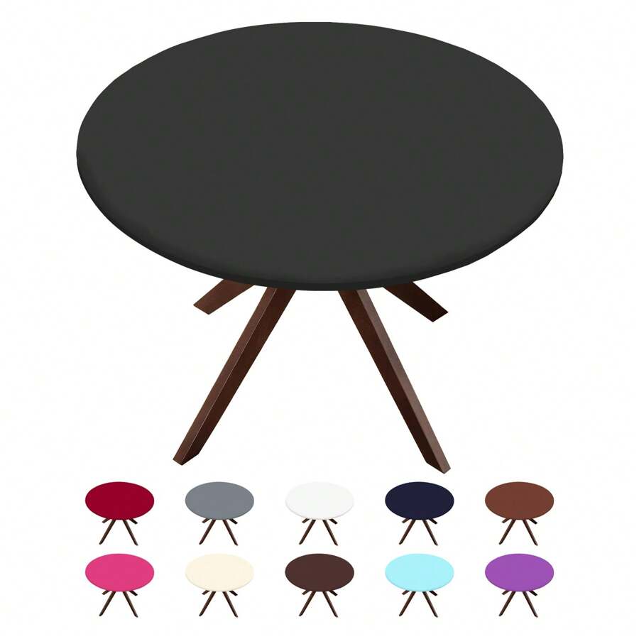 1pc Round Half Table Cloth Cover, Polyester Washable Tablecloth Cover, High-Quality Stretch Wrinkle Resistant Folding Table Cover, Fits Round Tables, Washable & Reusable, Suitable For Events, Weddings, Banquets, Parties, Outdoor Dining - Multicolor - View 1