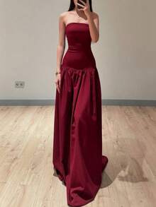 Women Summer Bandage Tube Long Dress With Scarf, Bodycon Sexy Elegant Party Dress Evening, Wedding Guest Dress, Formal Dress, Gown, Valentine's Day - Burgundy - View 9