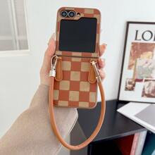Check Pattern1pc Foldable Plaid Lanyard Phone Case, Compatible With Samsung Z Flip6/Z Flip5/Z Flip4