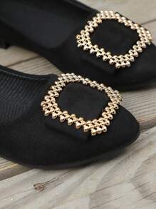 女士尖头平底鞋，新款软底一脚蹬乐福鞋，低跟防滑工作/休闲办公鞋，时尚水钻装饰，轻便透气纯色平底鞋 - 黑色 - 查看 6