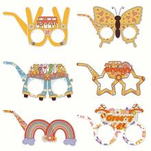 6/12 piezas Gafas de papel con temática hippie y retro, 2 piezas de gafas decorativas de colores para fiestas divertidas, adecuadas para decoración de fiestas de cumpleaños retro, fiestas hippie y gafas de papel - 6 piezas B - Ver 2