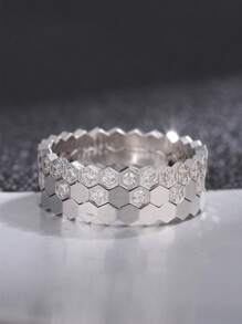 3pcs 925 Sterling Silver Personalized Simple Delicate Honeycomb Ring For Ladies Fine Jewelry Gift Birthday Gift Party Gift