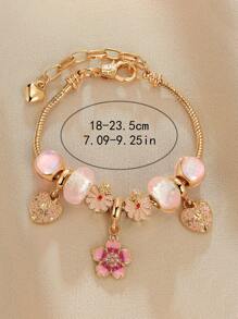 1 件春夏新款雏菊花卉串珠吊坠手链，优雅金色水钻串珠手链，女士 - 彩色 - 查看 5