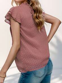 SANOPY Womens Blouses,Blouses For Women Dressy Casual,Going Out Tops For Women,Women's Crew Neck Lace Crochet Pom Pom Flowy Short Sleeve Casual Shirt Top - Đỏ - Xem 5