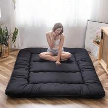 Japanese Floor Mattress, 4" Thicken Tatami Mat Sleeping Pad Foldable Roll Up Mattress Boys Girls Dormitory Mattress Pad Kids Floor Lounger Pillow Bed, Black, Twin Size