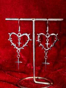 1Pc Gothic Punk Heart Cross Star Shaped Earrings For Women Fashion Korean Punk Star Thorn Pendant Ear Hooks Jewelry Accessories Valentines,Mom,Mother,Mother's Day,Gift