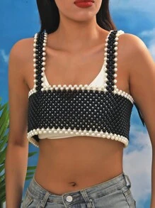 1 pièce Élégante chaîne de corps en faux perles - Accessoire de luxe en résine, convient pour le mariage et les tenues de fête, toutes saisons
