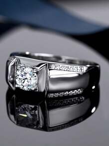 1pc S925 Sterling Silver Fashion Inlaid Sparkling Cubic Zirconia Ring, Jewelry Gift For Lover, Wedding - Silver - View 6