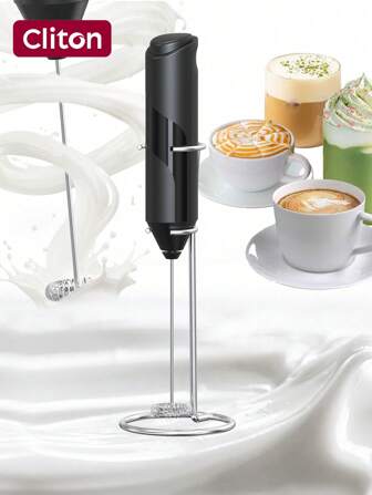 CLITON 1pc 2*AA Batteries Powerful Milk Frother Handheld Foam Maker For Lattes - Whisk Drink Mixer For Coffee, Mini Foamer For Cappuccino, Frappe, Matcha, Hot Chocolate,With Stand,Father's Day, Mother's Day, Christmas, Thanksgiving, Halloween, Valentine's Day Gifts