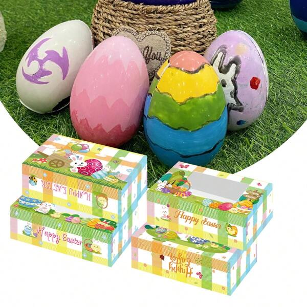 4pcs Rabbit Pattern Clear Window Kraft Paper Gift Boxes, Party Favor Boxes For Cookies, Pastries, Chocolates