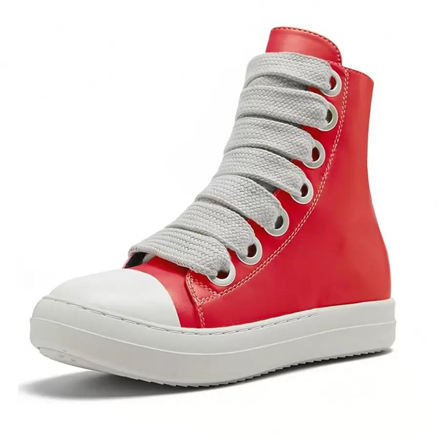 Men's High Top Canvas Shoes With Thick Straps, Fashionable Platform - Đỏ - Xem 1
