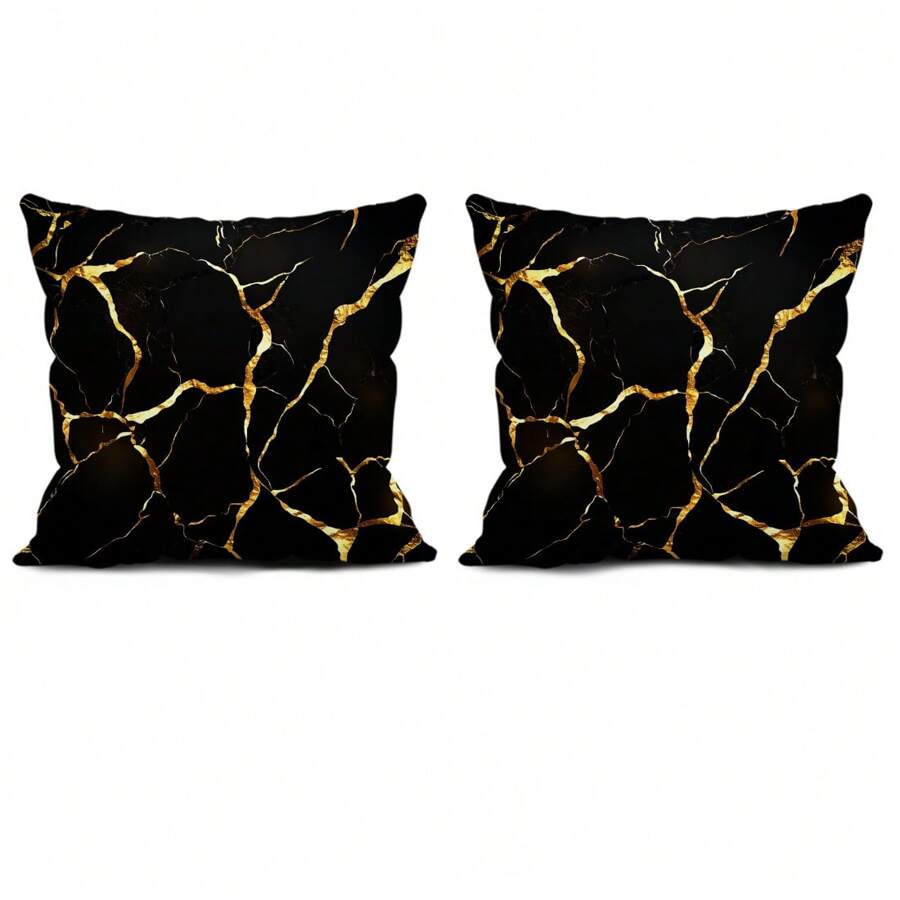 2pcs Black Marble Texture Printed Pillow Covers, 45cm*45cm - Multicolor - View 1