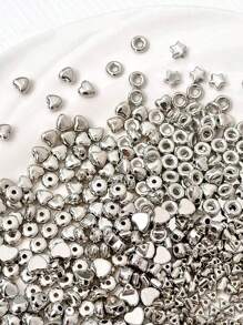 1 paquete (10g) (5g) (20g) Surtido de cuentas espaciadoras de varios estilos - corazón, estrella, formas geométricas, formas asimétricas, cuentas espaciadoras de color plateado para manualidades de collares y pulseras DIY