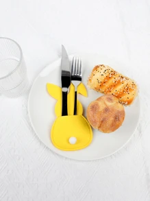 Bolsa de cuchillo y tenedor con diseño de conejo de Pascua, Juego de cubiertos con diseño de conejo, Adecuado para fiestas de Pascua, Un excelente regalo para familiares y amigos