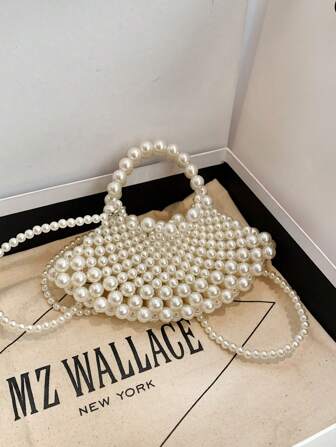 1 件女孩手工珍珠串珠露肩奢华公主风格斜挎包，适合春夏季节日装饰