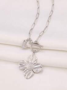 1 件装不锈钢花朵吊坠项链 女士时尚心形吊饰链式项链 珠宝礼物