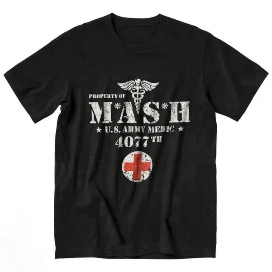 Camiseta vintage Mash TV Show para hombres, camiseta 100% algodón, camisetas de verano, regalo para mujeres, ropa unisex, diseño novedoso Vintage Mash TV - Negro - Ver 1