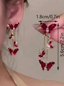 1 Pair Fashionable & Elegant Butterfly Rhinestone Pendant Earrings