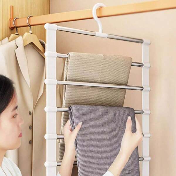 1 Peça Suporte multiuso para calças de aço inoxidável, Cabide dobrável para calças sem marcas, com armazenamento em camadas, para casa, organizador de calças de armário
