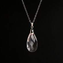 1 件装水滴天然石吊坠紫水晶粉水晶项链女士珠宝礼物