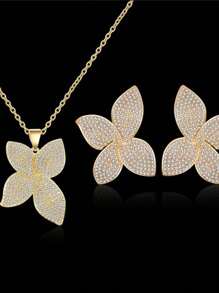 3 件男士锆石铜立方叶形项链和耳环套装，简约且适合日常佩戴