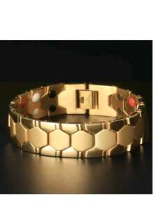 Pulseira larga de hexágono de germânio estilo europeu e americano da moda, pulseira de energia magnética de dois pontos rômbico para homens, removível