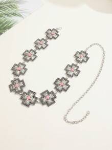 波西米亚复古金属链绿松石雕花腰带，土耳其蓝色亚克力腰链，可爱布艺腰链，适合所有季节