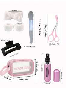 18件套化妆刷套装，包括：2支化妆刷、1个化妆包、1个发带、2个腕带、4个发夹、1瓶香水、1个眉毛修剪器、面部化妆工具、混合化妆美容工具、柔软刷毛、高级合成化妆刷、粉底刷、眼影刷、眉刷、唇刷等，快速上妆，是初学者和专业化妆师的理想礼物，也是理想的化妆礼品，价格实惠，适合梳妆台、卧室、化妆配件、圣诞礼物、化妆品、化妆工具、便宜好物、礼物、圣诞礼物 - 彩色 - 查看 10