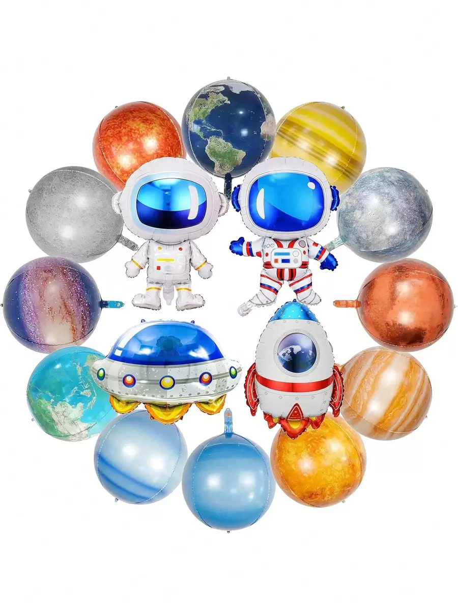 16 piezas de globos con diseño de galaxia y espacio - Grandes decoraciones temáticas de espacio exterior, cohete, nave espacial, astronauta, planeta de galaxia, globos de papel de aluminio para suministros de fiesta de cumpleaños de tema espacial - Multicolor - Ver 1