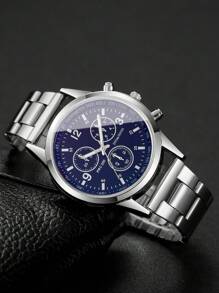 1pc Men's Fashion Business 3-Eye Numeric Scale Dial Classic Quartz Wrist Watch, Not Including Watch Box